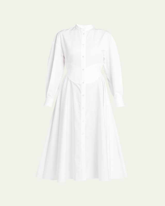 Poplin Midi Shirtdress with Corset Detail