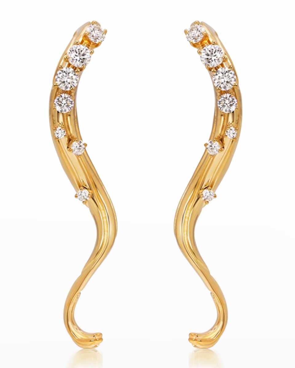 18K Bahia Yellow Gold Wavy Earrings with VS-GH Diamonds