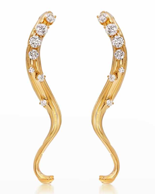 18K Bahia Yellow Gold Wavy Earrings with VS-GH Diamonds