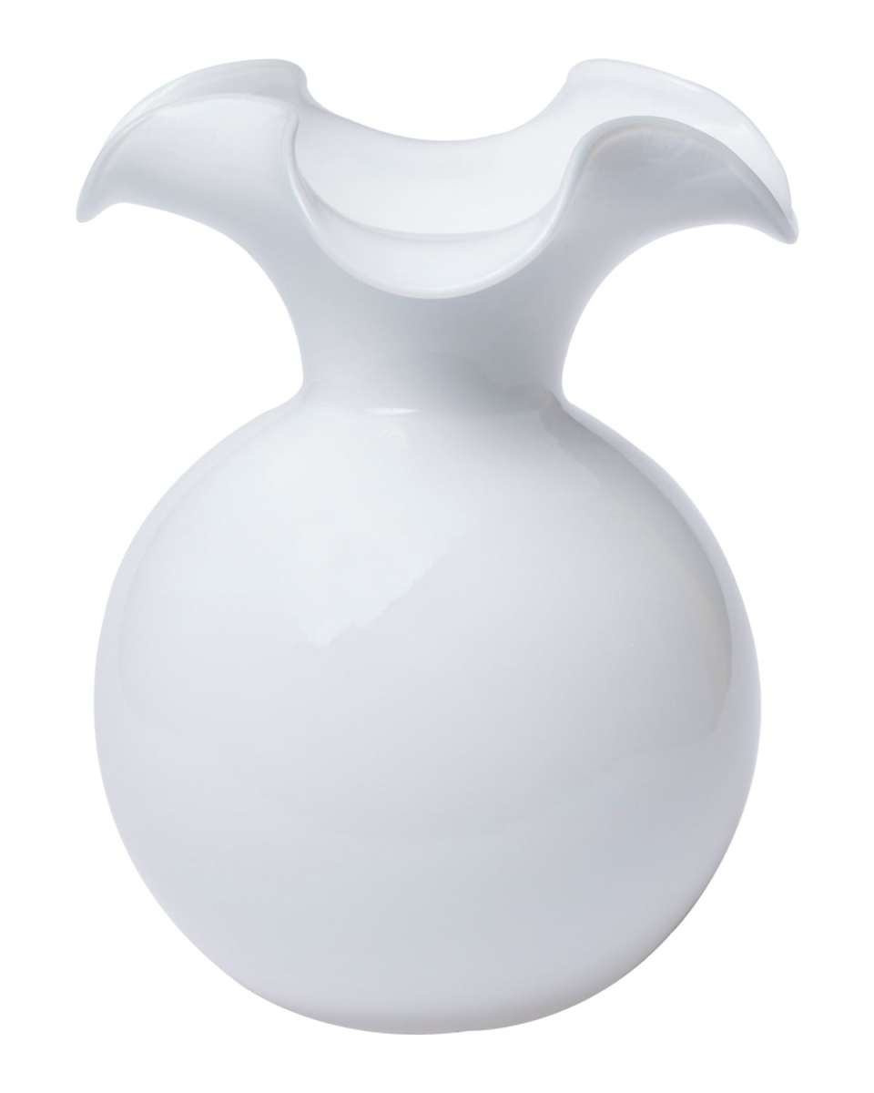 Hibiscus Glass Large Fluted Vase, White