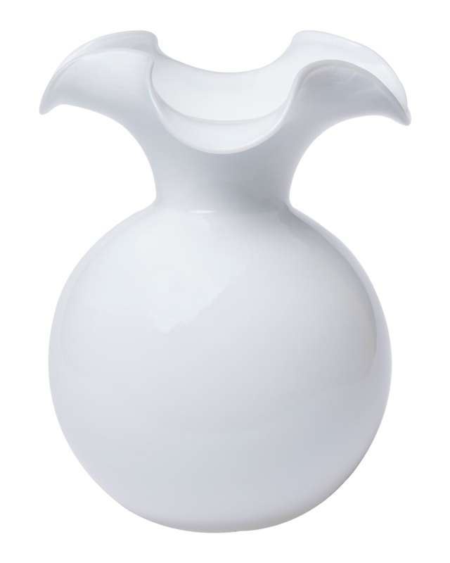 Hibiscus Glass Large Fluted Vase, White