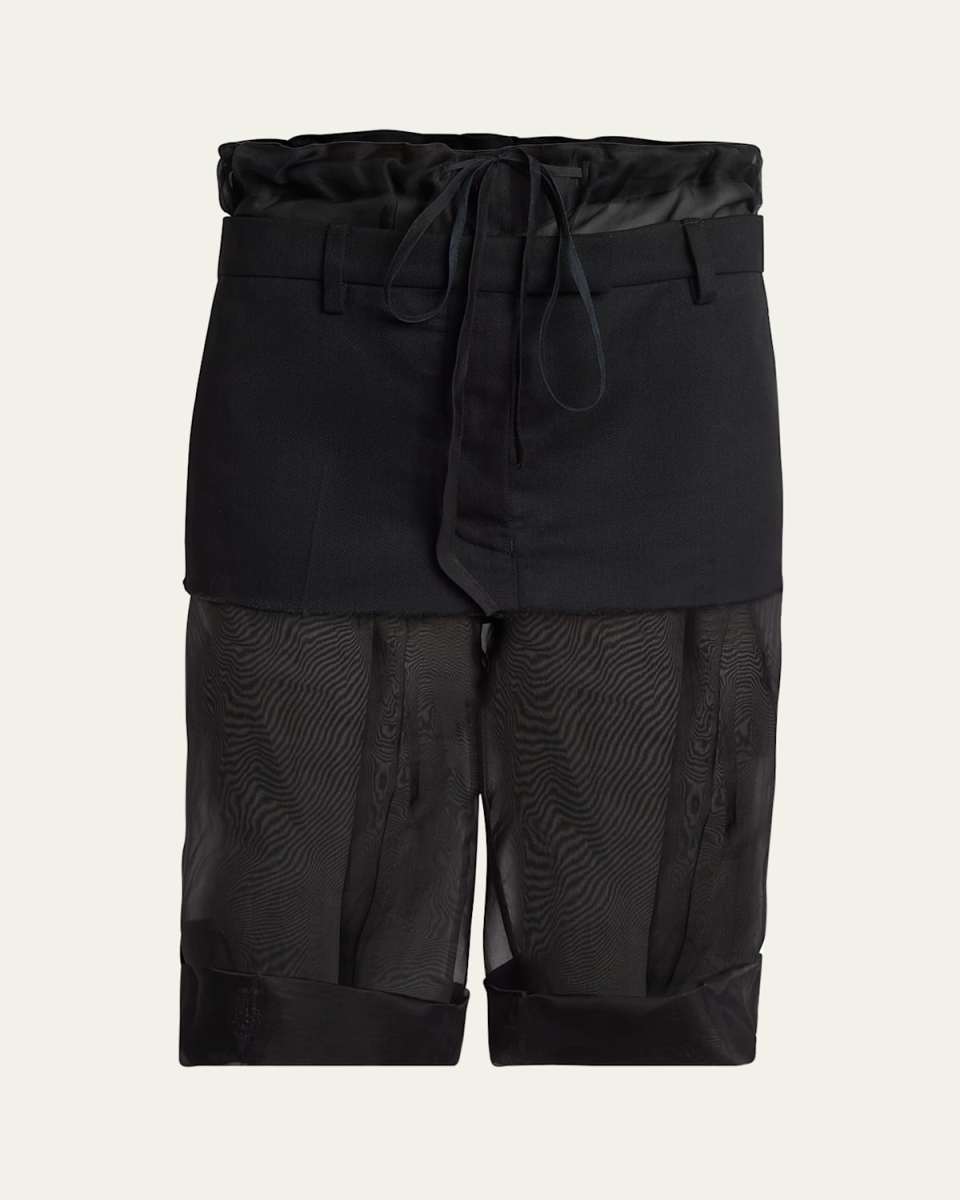 Skirt Overlay Drawstring Organza Shorts
