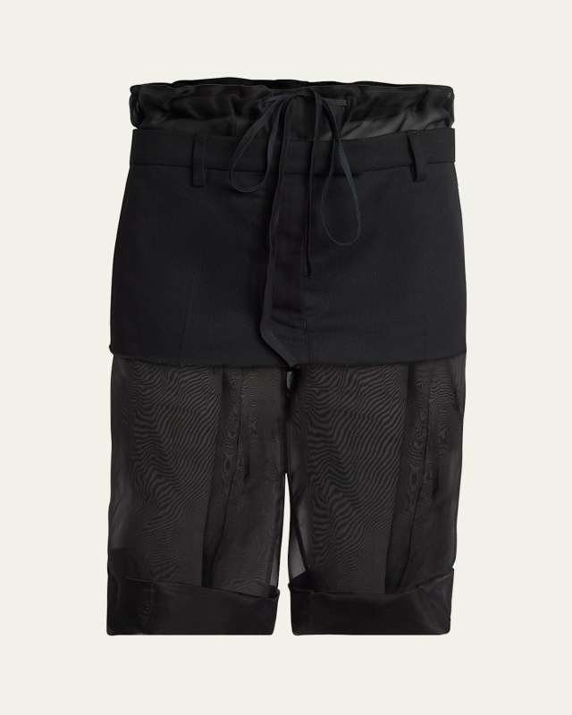 Skirt Overlay Drawstring Organza Shorts