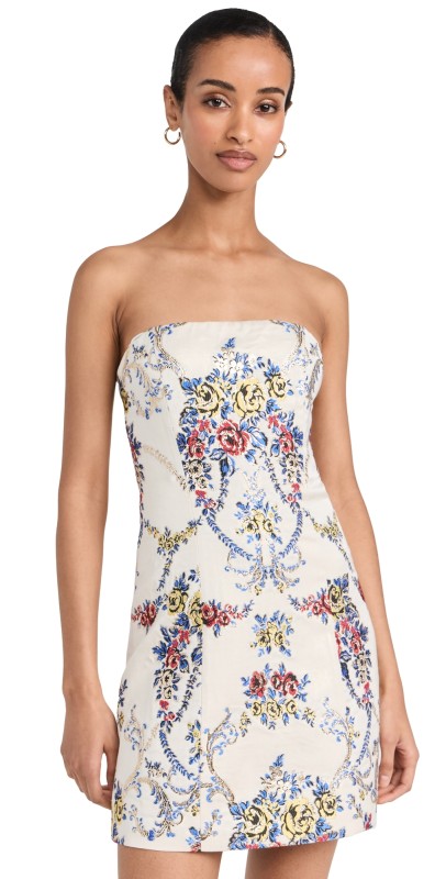 alice + olivia Velia Strapless Lantern Mini Dress Multi