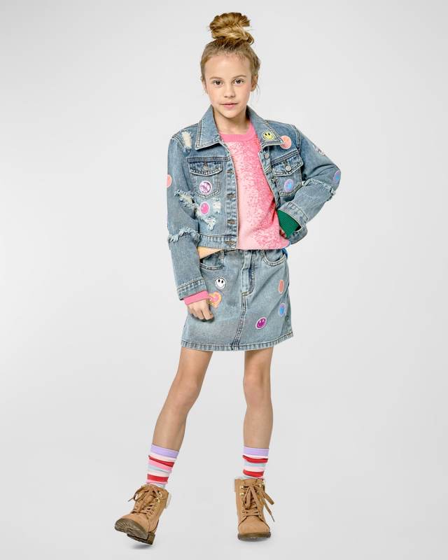 Girl's Denim Skirt W/ Multicolor Patches, Size 4-1