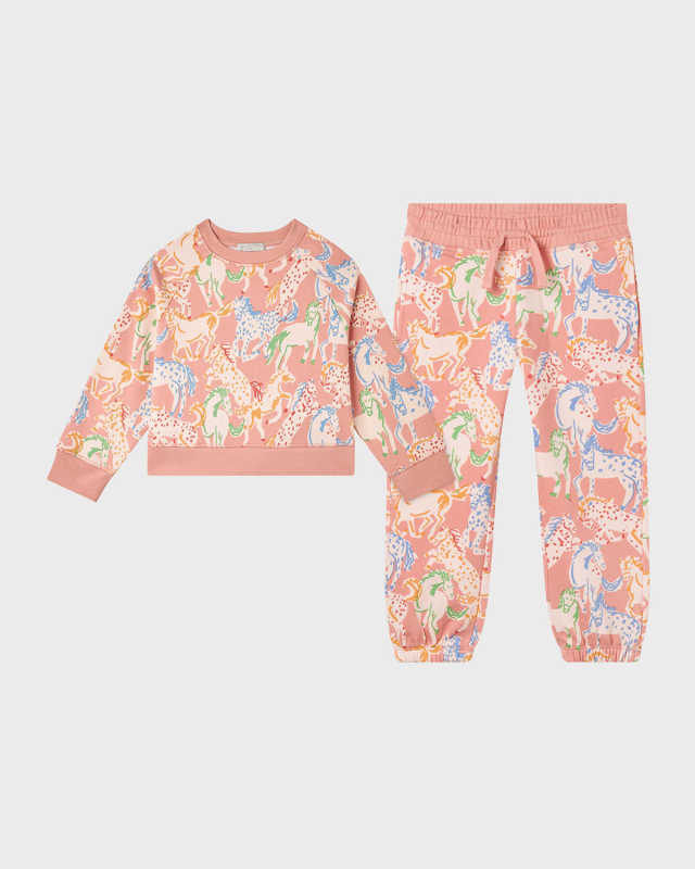 Girl's Prairie Horse-Print Two-Piece Tracksuit, Size 4-10