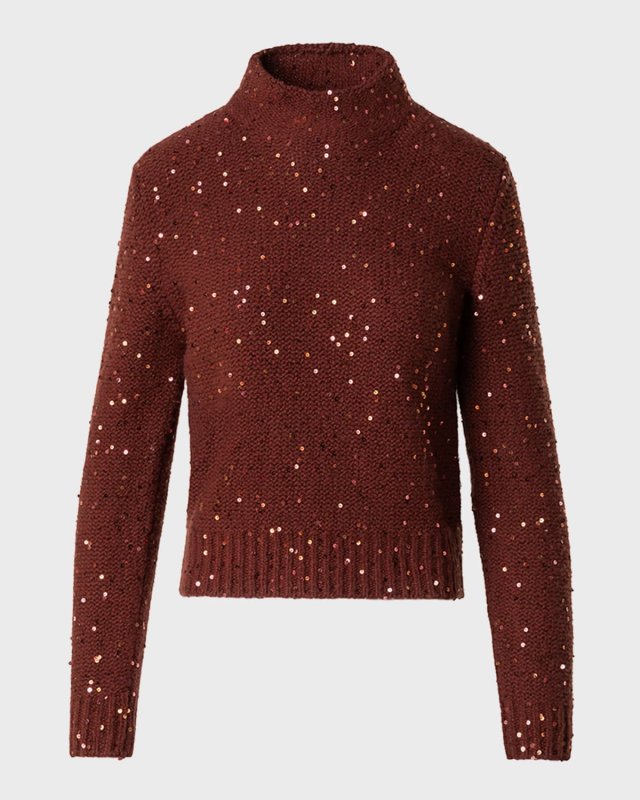Mock-Neck Sequin Wool-Cashmere Sweater