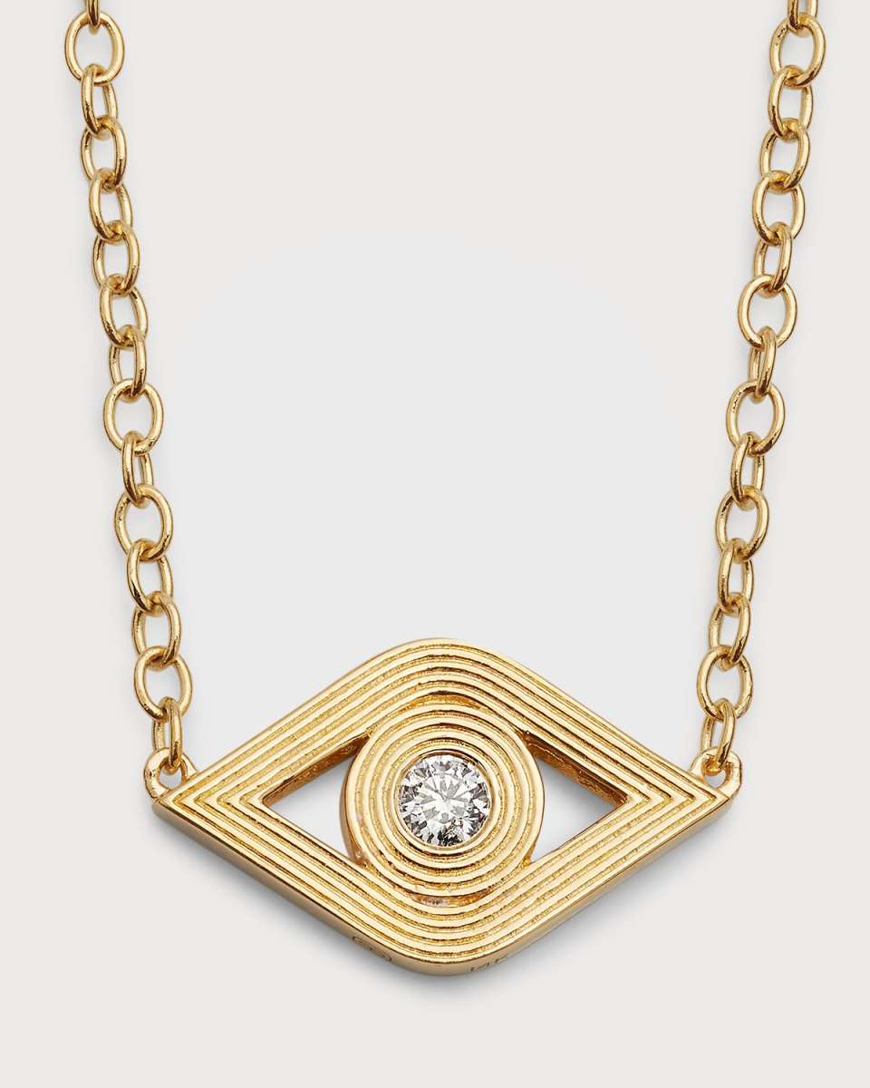 14K Gold Chain Fluted Evil Eye Diamond Necklace
