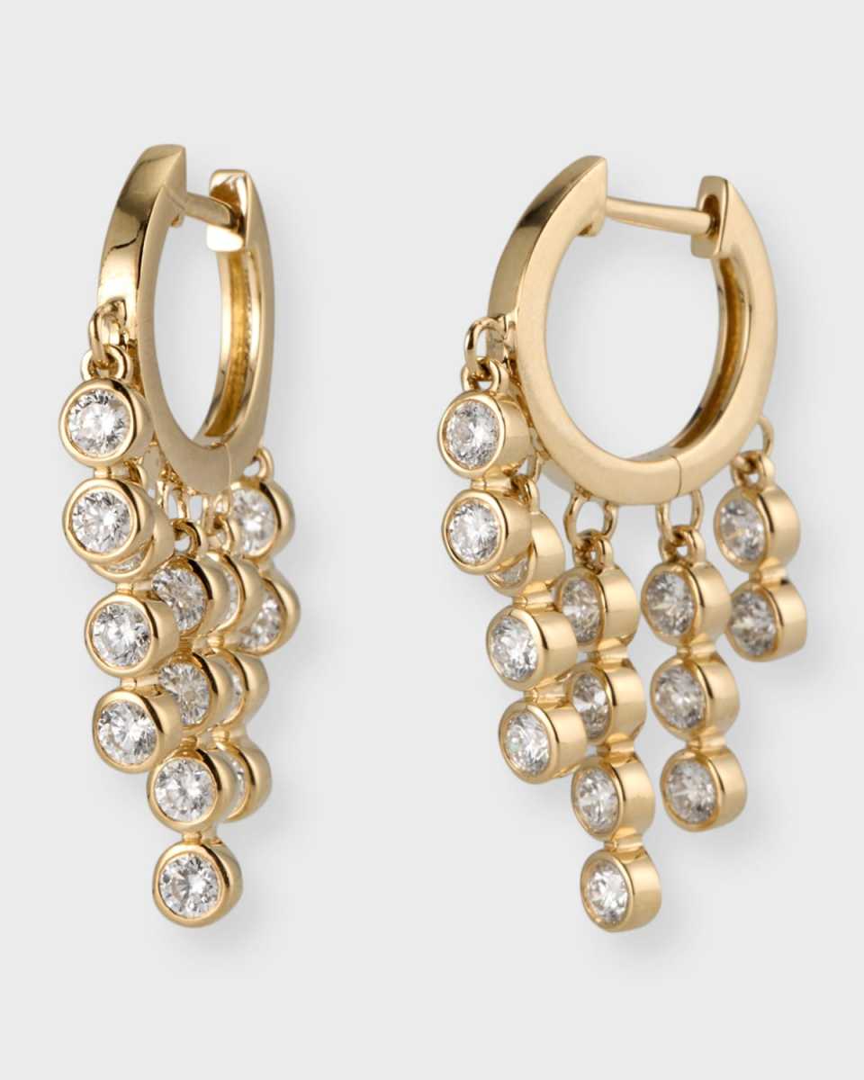 14K Yellow Gold Graduated Fringe Bezel Diamond Huggie Hoop Earrings