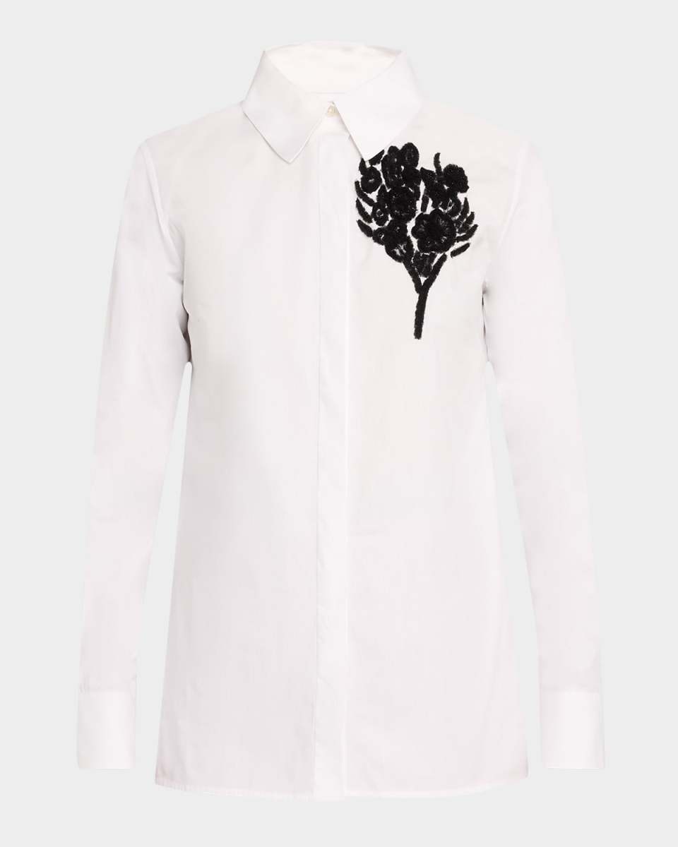 Floral Embroidered Button-Down Shirt