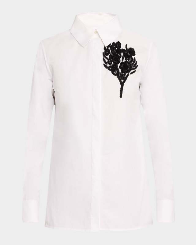 Floral Embroidered Button-Down Shirt