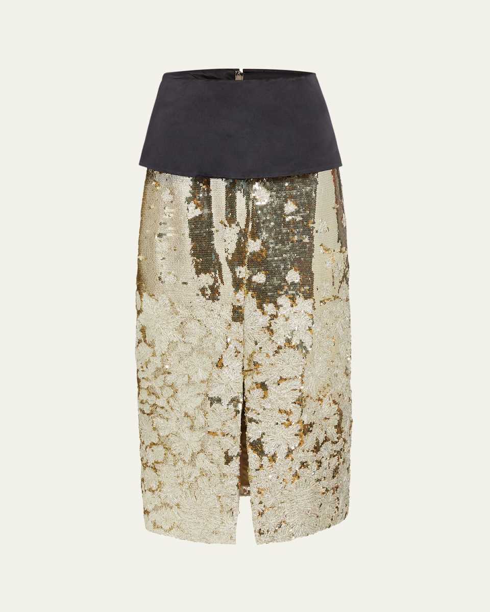 Rosa Floral Sequined Peplum Midi Skirt