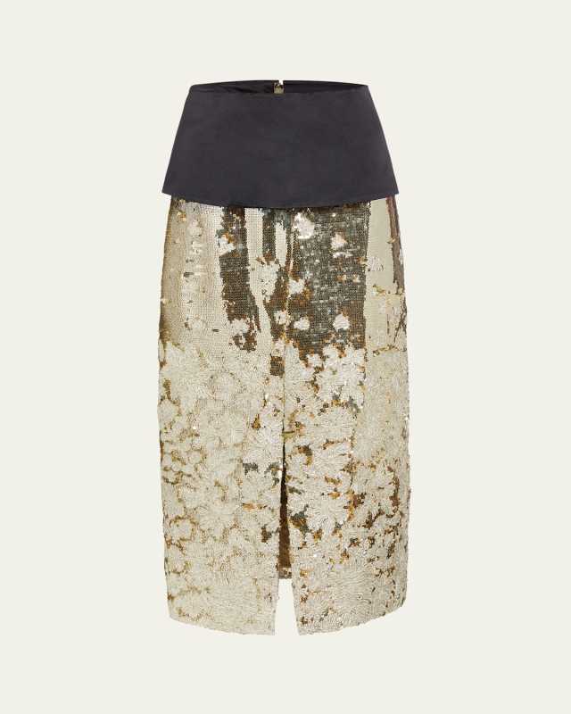 Rosa Floral Sequined Peplum Midi Skirt