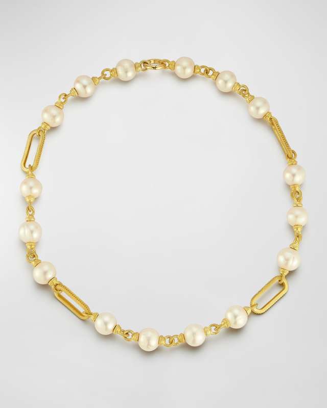 18k Yellow Gold Modern Etruscan Pearl Necklace
