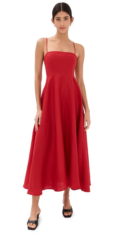 Reformation Monette Linen Dress Cherry