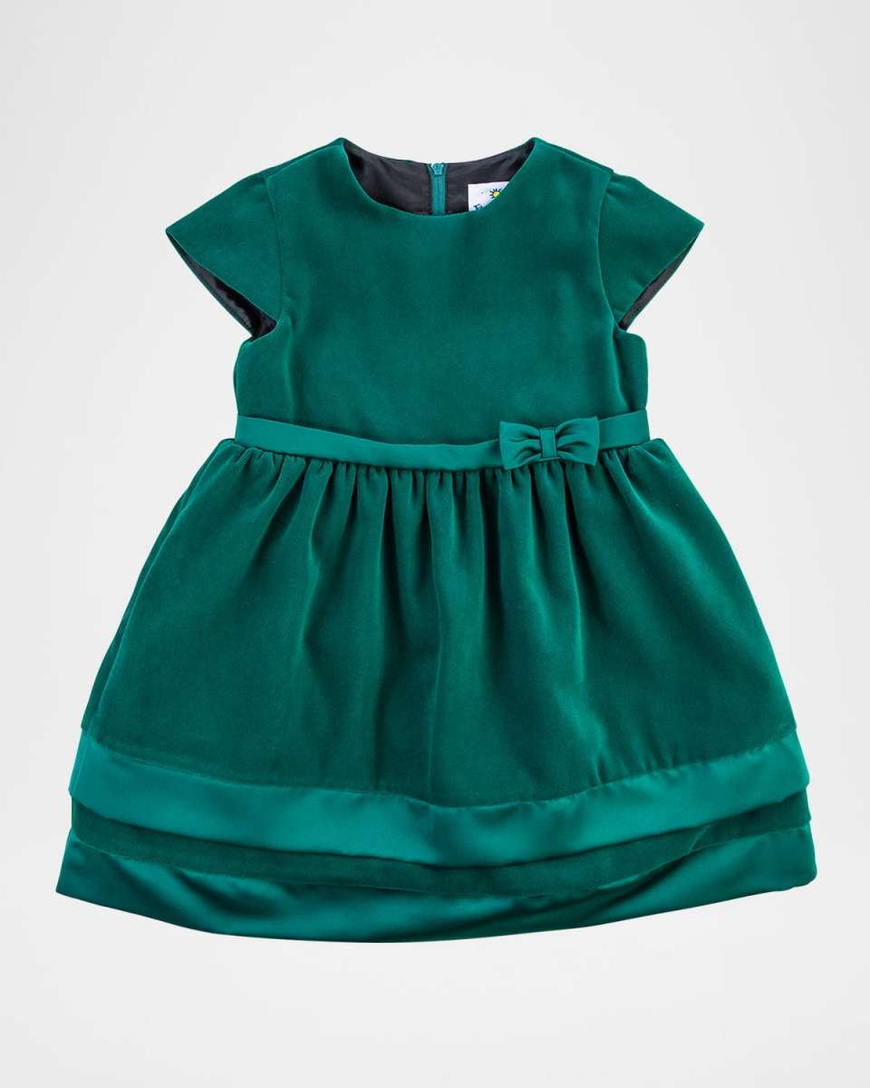 Girl's Velvet Dress W/ Satin Hem Bands, Size 2-6