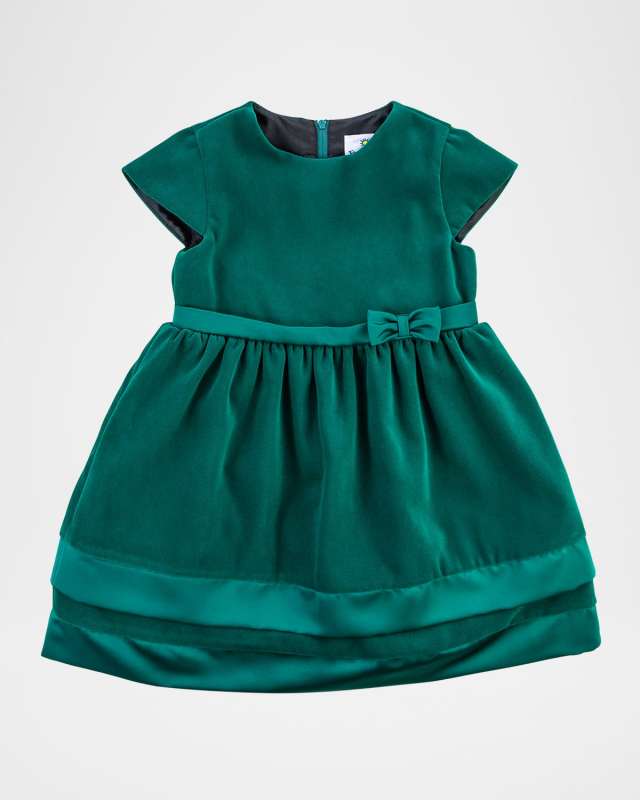 Girl's Velvet Dress W/ Satin Hem Bands, Size 2-6