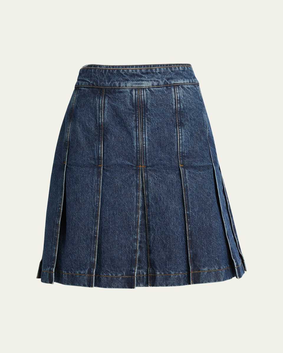 Denim Pleated Mini Skirt