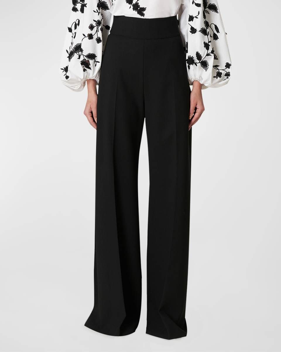High Waist Wide-Leg Wool Trousers