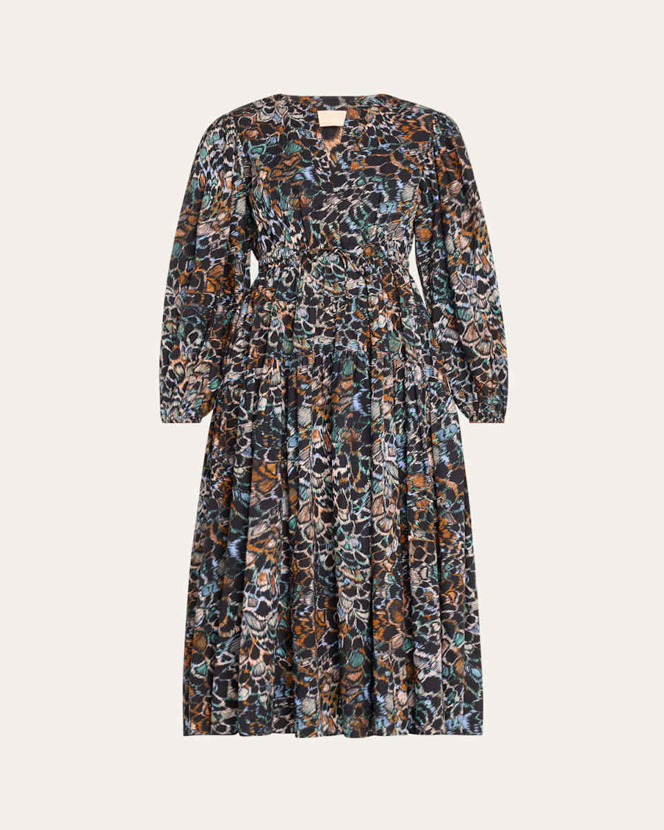 Aurelie Split-Neck Multicolor Print Midi Dress