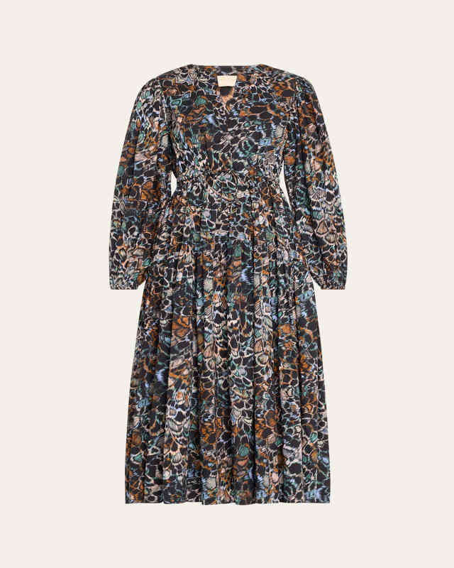 Aurelie Split-Neck Multicolor Print Midi Dress