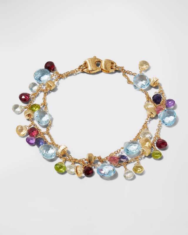 18K Yellow Gold Two-Strand Paradise Bracelet with Mixed Gems