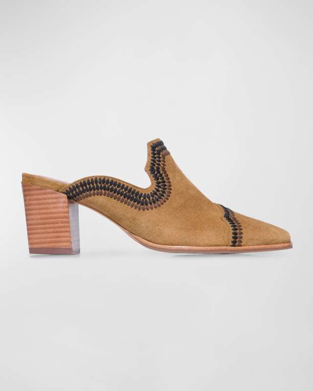 Brooklyn Embroidered Suede Loafer Mules