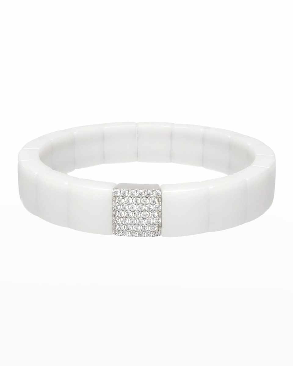 White Ceramic 1-Row Bracelet w/ Diamonds