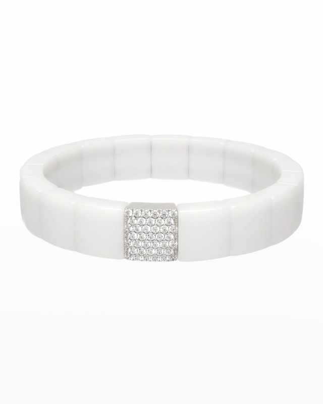 White Ceramic 1-Row Bracelet w/ Diamonds