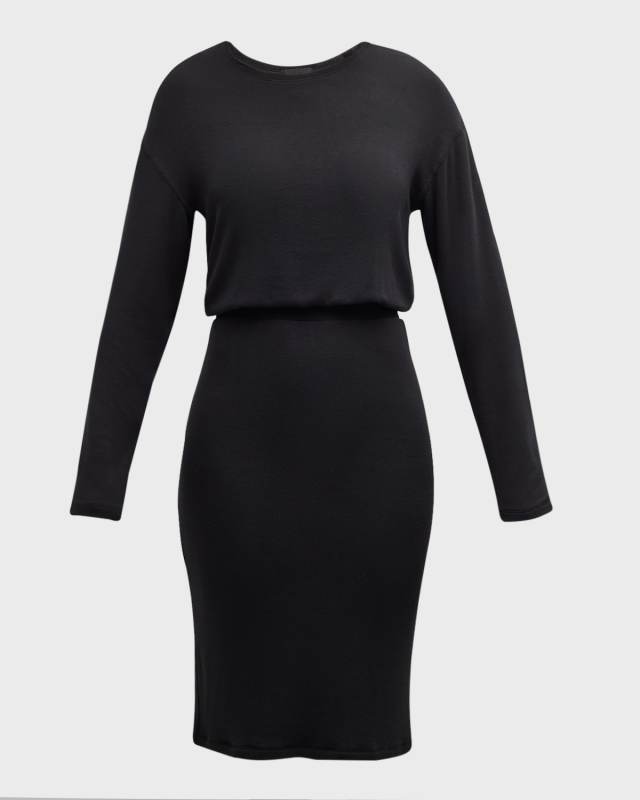 Modal Rib Cinched-Waist Midi Dress