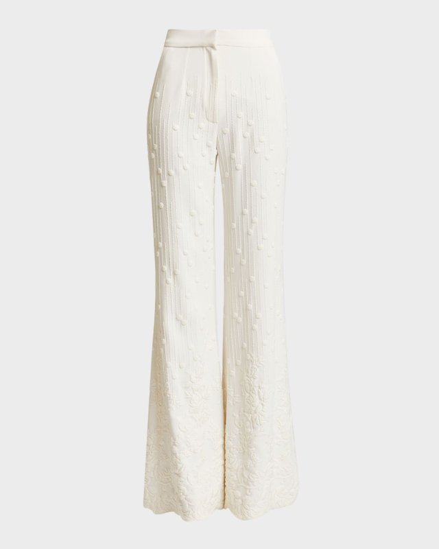 High-Rise Embroidered Cady Flared Pants