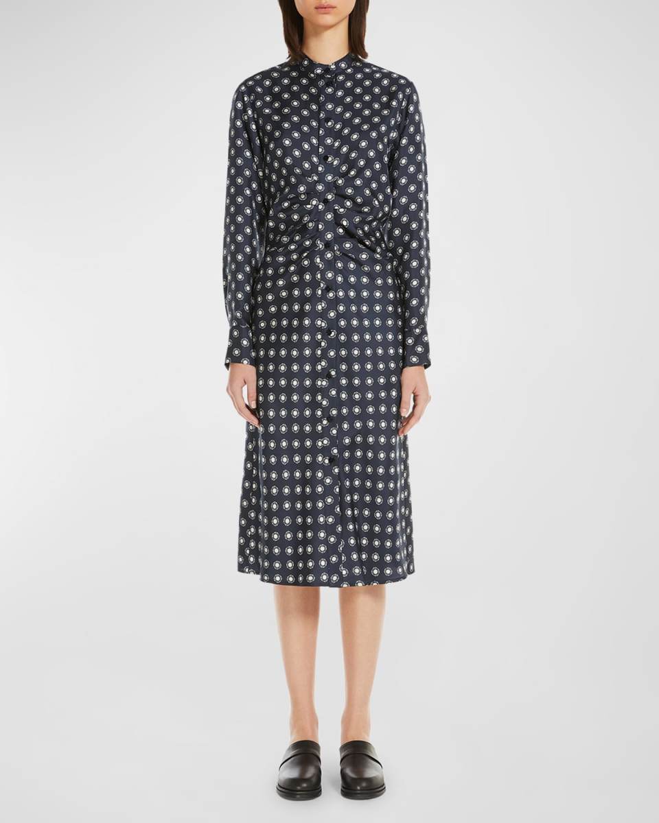 Melania Geometric-Print Silk Midi Shirtdress
