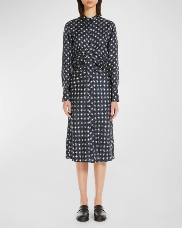Melania Geometric-Print Silk Midi Shirtdress