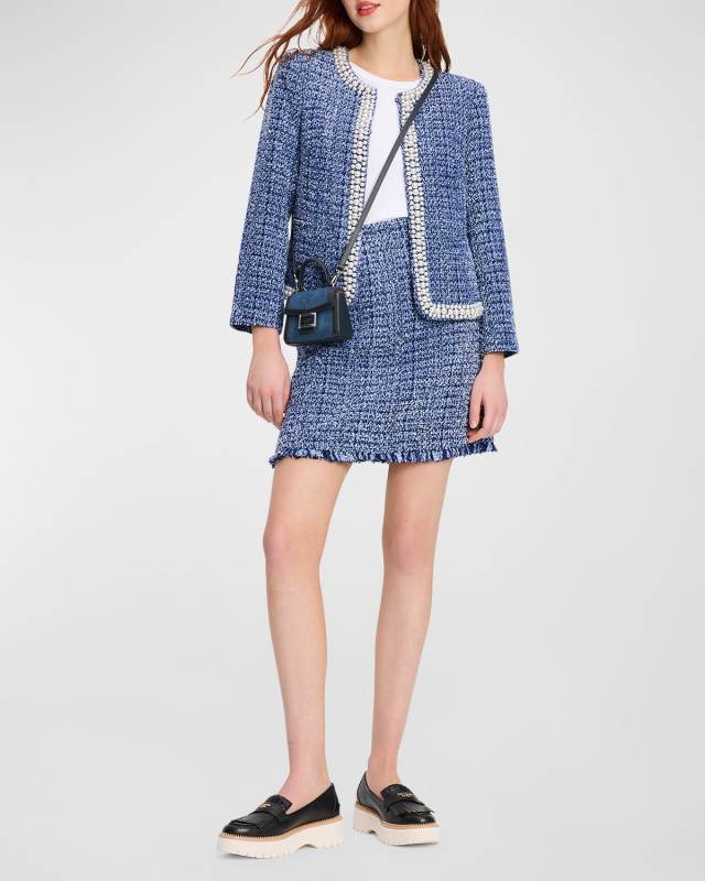 gabrielle pearly bead-trim tweed jacket