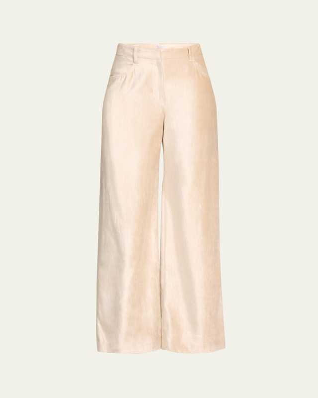 Sleek Velvet Wide-Leg Trousers