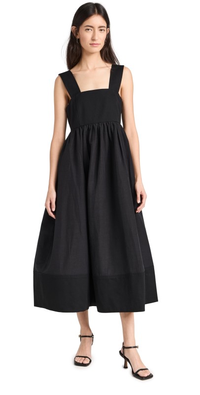 Tibi Linen Cotton Voile Sculpted Dress Black