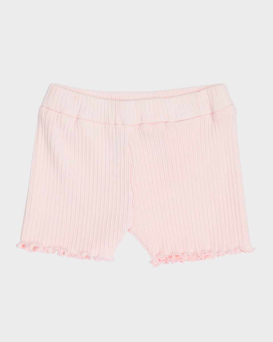 Girl's Rib-Knit Cotton Pull-On Shorts, Size 12M-3