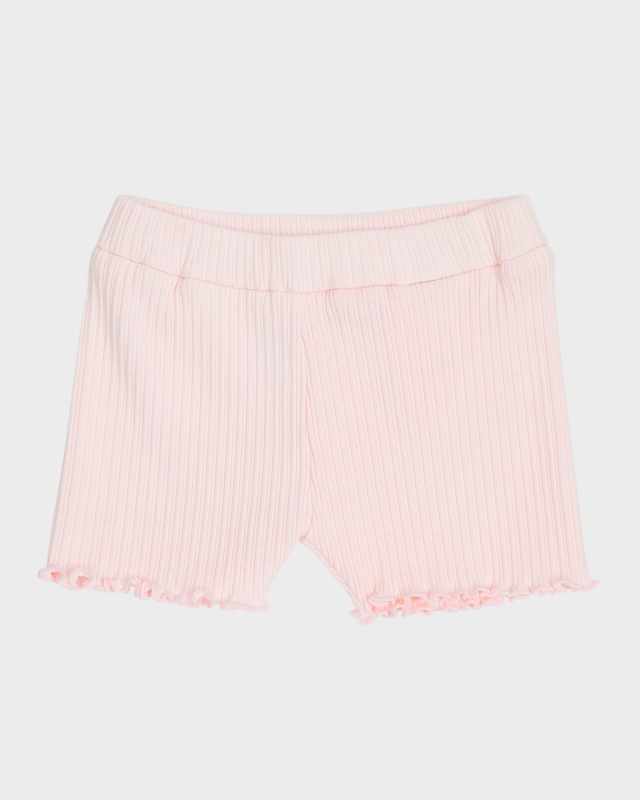 Girl's Rib-Knit Cotton Pull-On Shorts, Size 12M-3