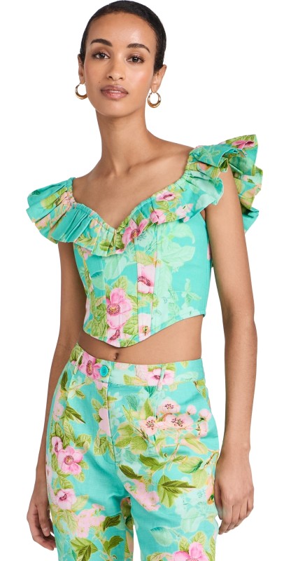 Hemant and Nandita Corset Top Teal Floral