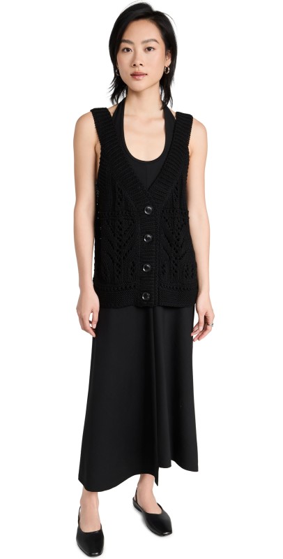 GOEN. J Crochet Knitted Vest Layered Midi Dress Black