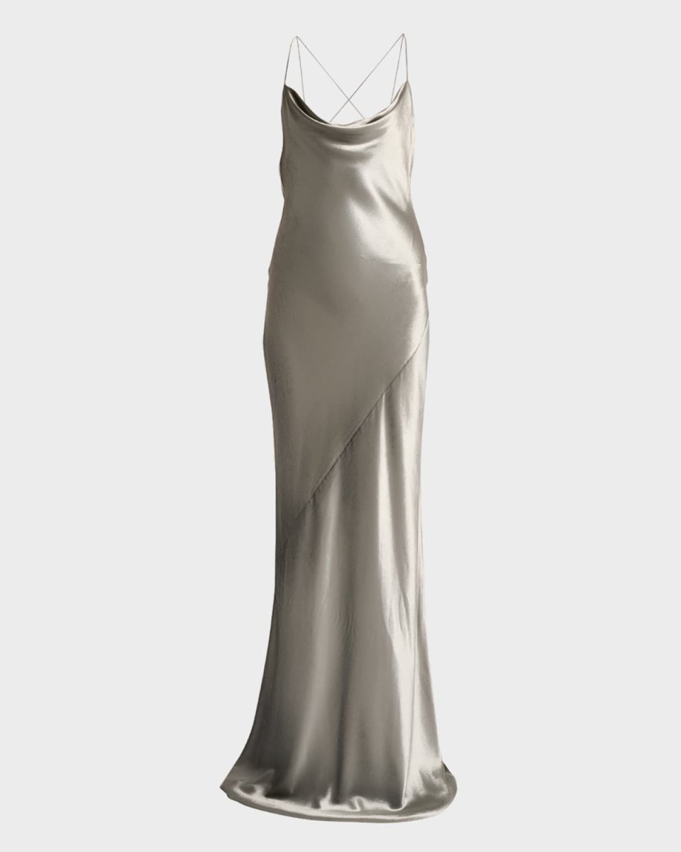 Cowl-Neck Open-Back Satin Gown