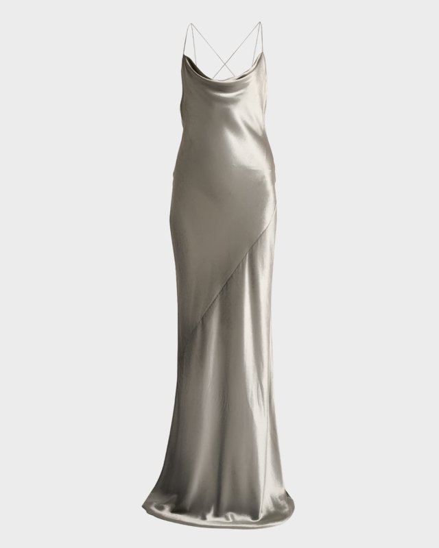 Cowl-Neck Open-Back Satin Gown