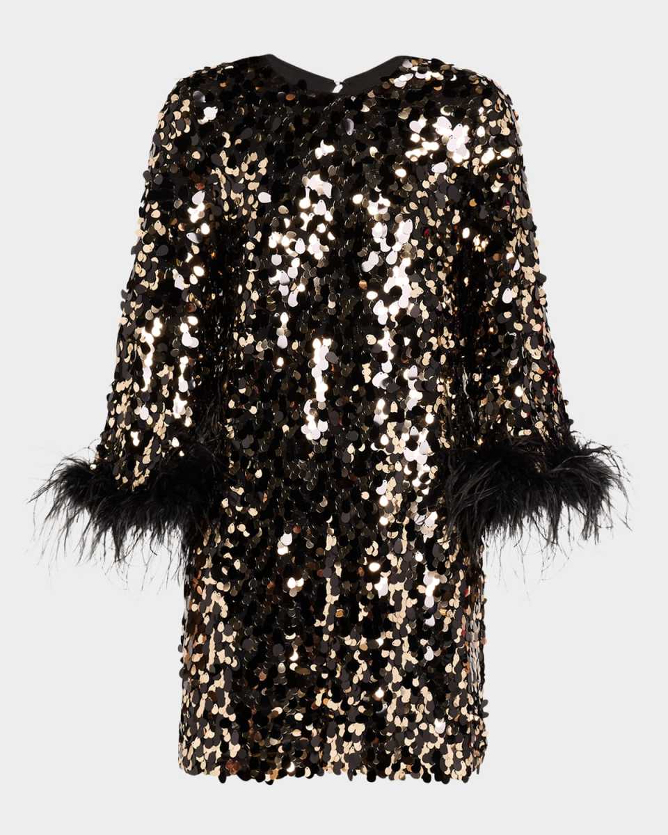 Juliet Feather-Cuff Sequin Mini Dress