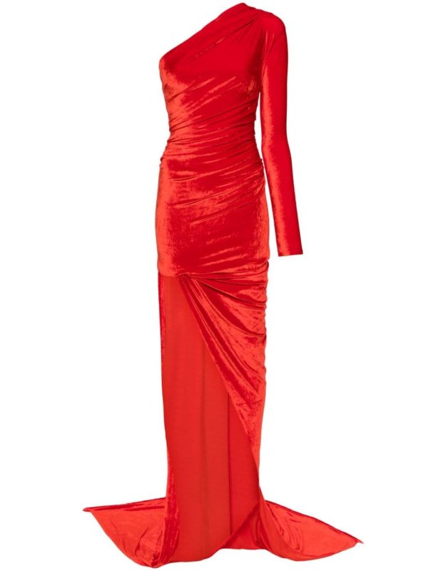 asymmetric-design velvet dress