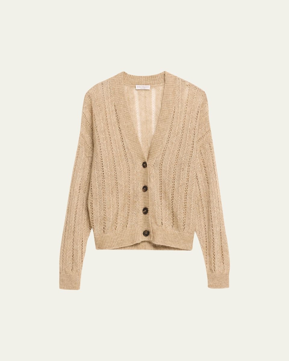 Herringbone Linen Button-Front Cardigan