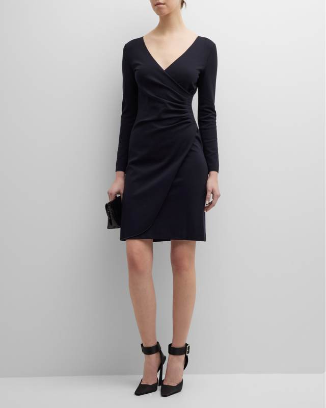 V-Neck Faux-Wrap Milano Jersey Dress