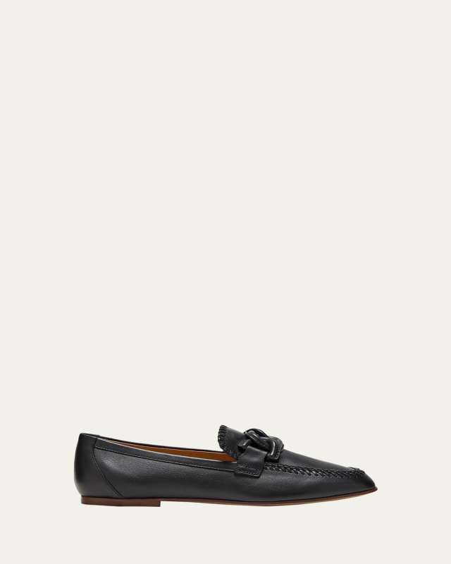 Leather Chain Topstitch Loafers