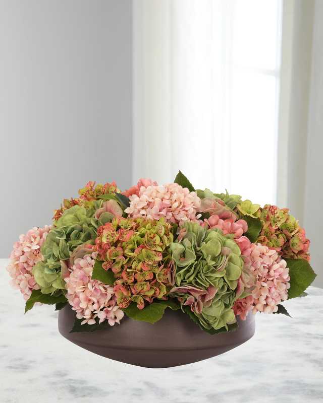 Hydrangeas 19" Faux Floral Arrangement in a Concrete Bowl