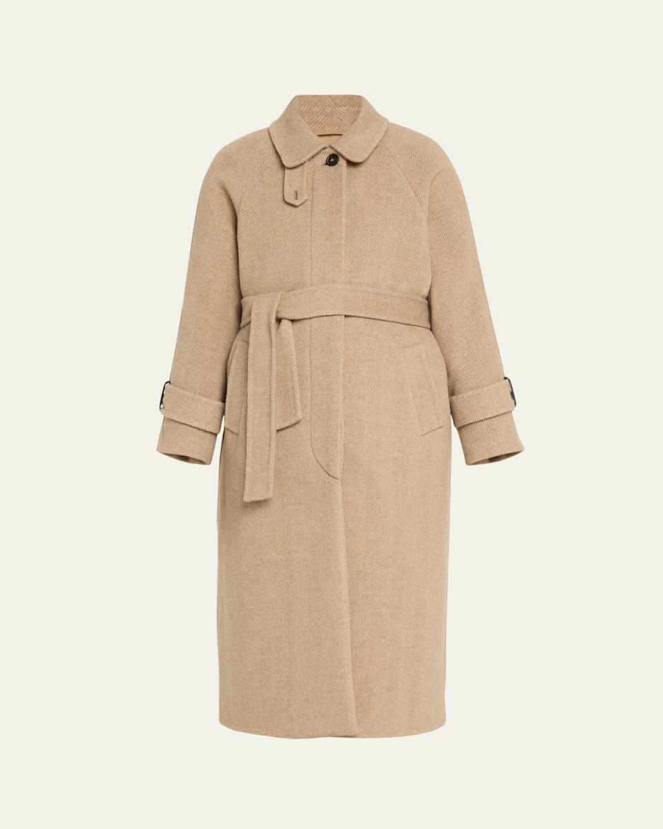 Cashmere and Wool Belted Herringbone Coat