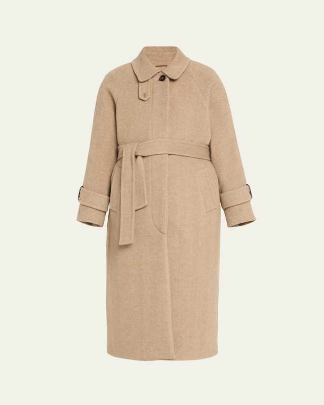 Cashmere and Wool Belted Herringbone Coat